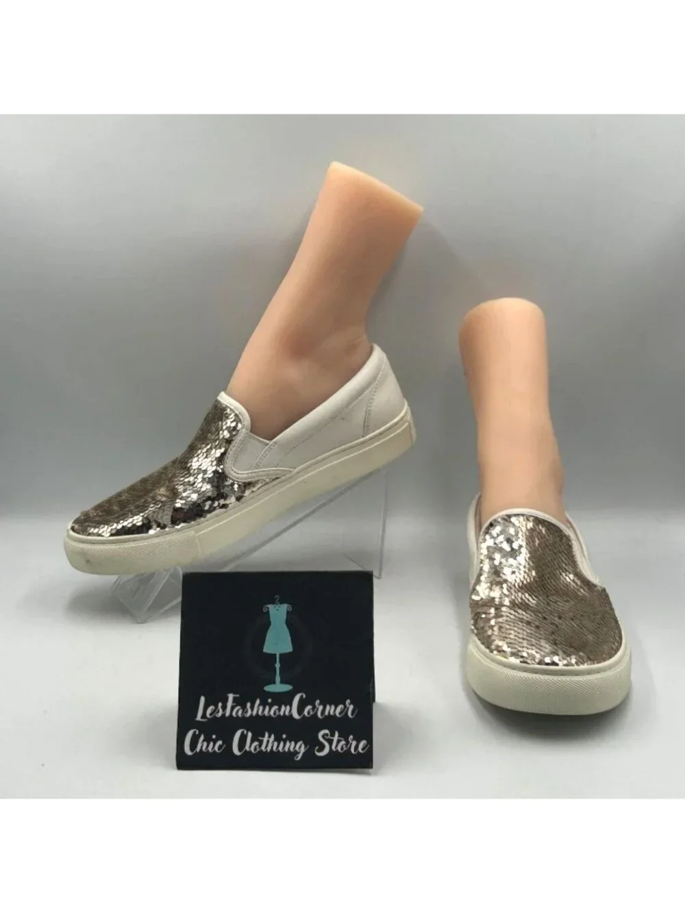 Tory Burch Women's Gold Sequin Leather Carter Slip-On Sneakers Size 8M 3798